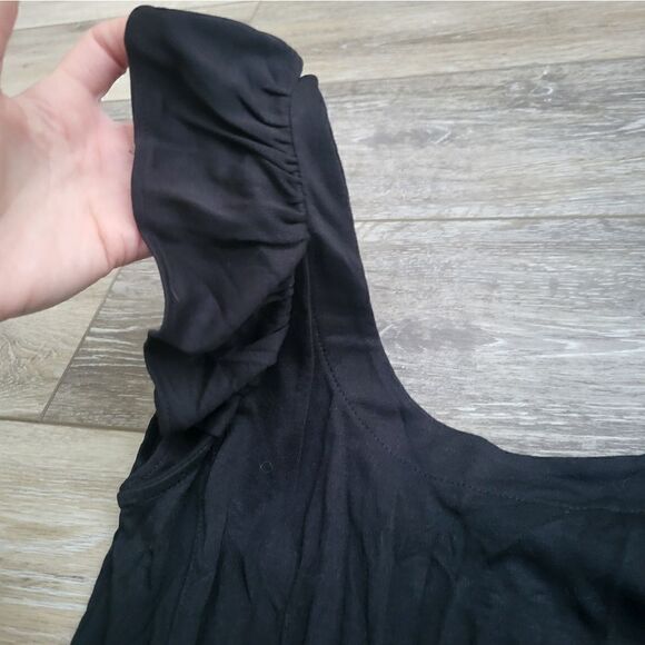 Loft Women's Black Little Mini Dress Size 2 ruffle sleeves fit & flare like new - Picture 6 of 9